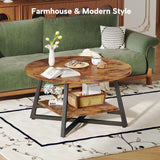 Round Coffee Table, Small Circle Coffee Table with Storage, Modern Wood Round Center Table, Small Space