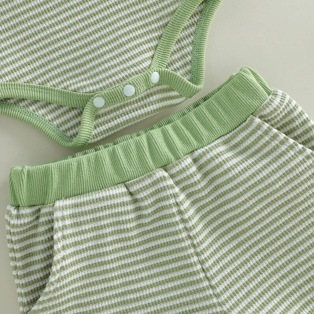 Little Dude Baby Boy Outfit Summer Waffle Romper Shorts Set