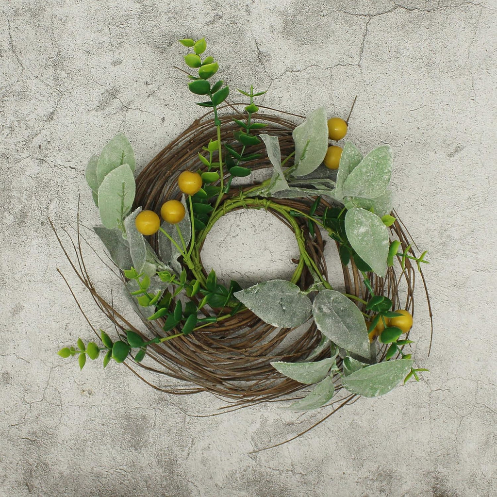 Rustic Country Artificial Lambs Ear/Boxwood and Twig Wreath, Year Round Full Green Wreath or Outdoor Display, 9-Inch