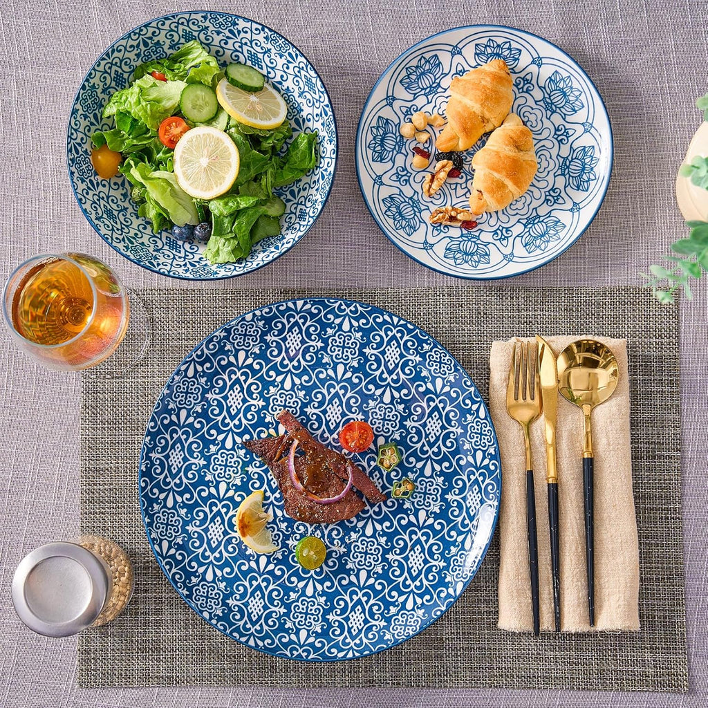 Porcelain Dinnerware Sets Service for 4, 12 pcs Hand drawn Plates and Bowls Sets, Handmade Ceramic Dish Set