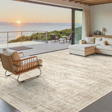 8x10 Washable Area Rug, Vintage Beige Non-Slip Large Rug for Living Room Bedroom Dining Room