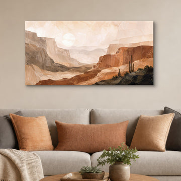 Desert Canvas Wall Art, 48 x 24 Inch Warm Southwest Cactus Landscape Print, Large Terracotta Neutral Horizontal Wall