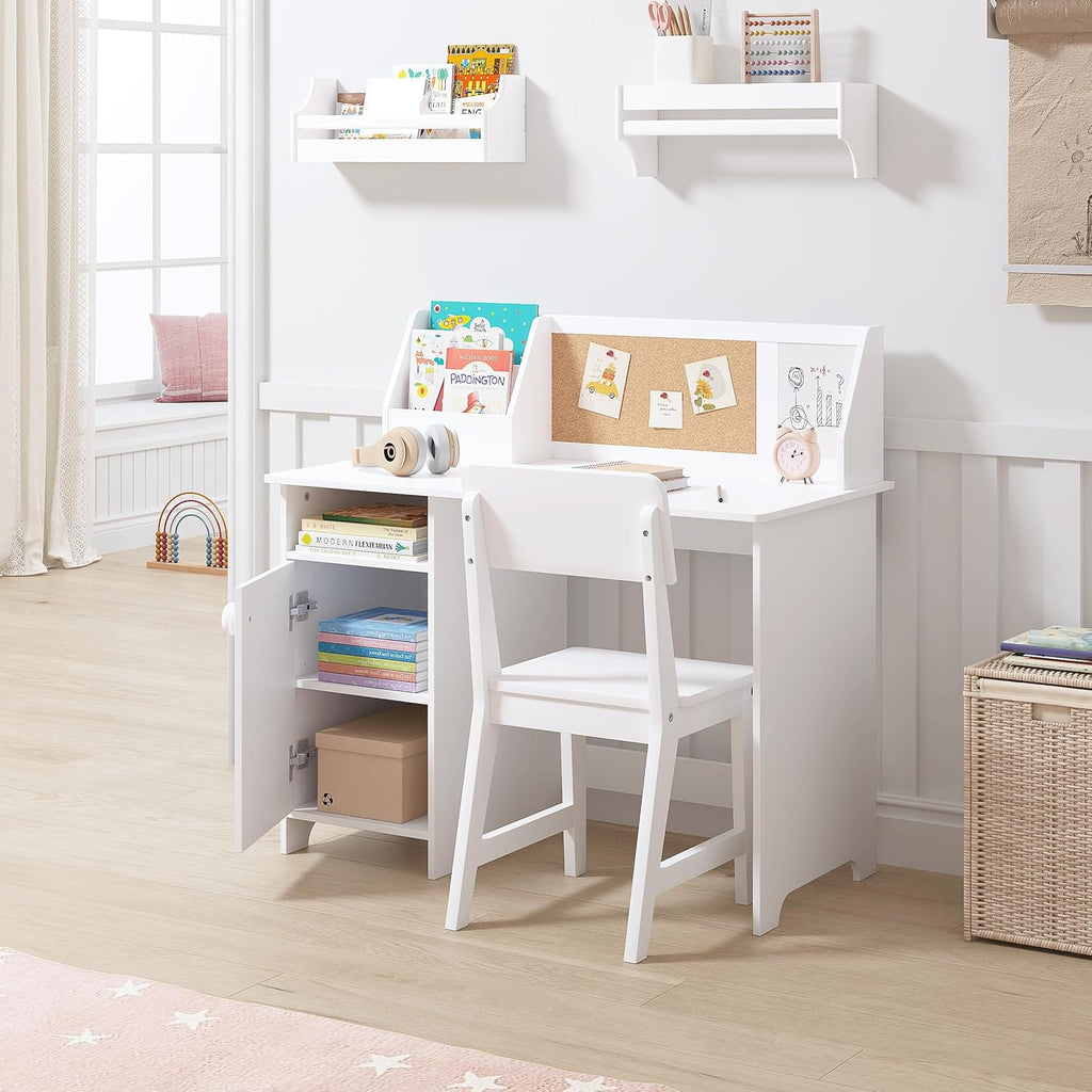 Wooden Kids Desk and Chair Set with Hutch and Storage for Ages 3-8
