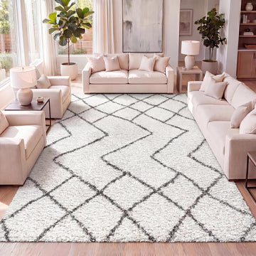 Diamond Shag Beige/Dark Gray Indoor Area Rug, Inca Moroccan, Easy-Cleaning, High Traffic, Pet-Friendly
