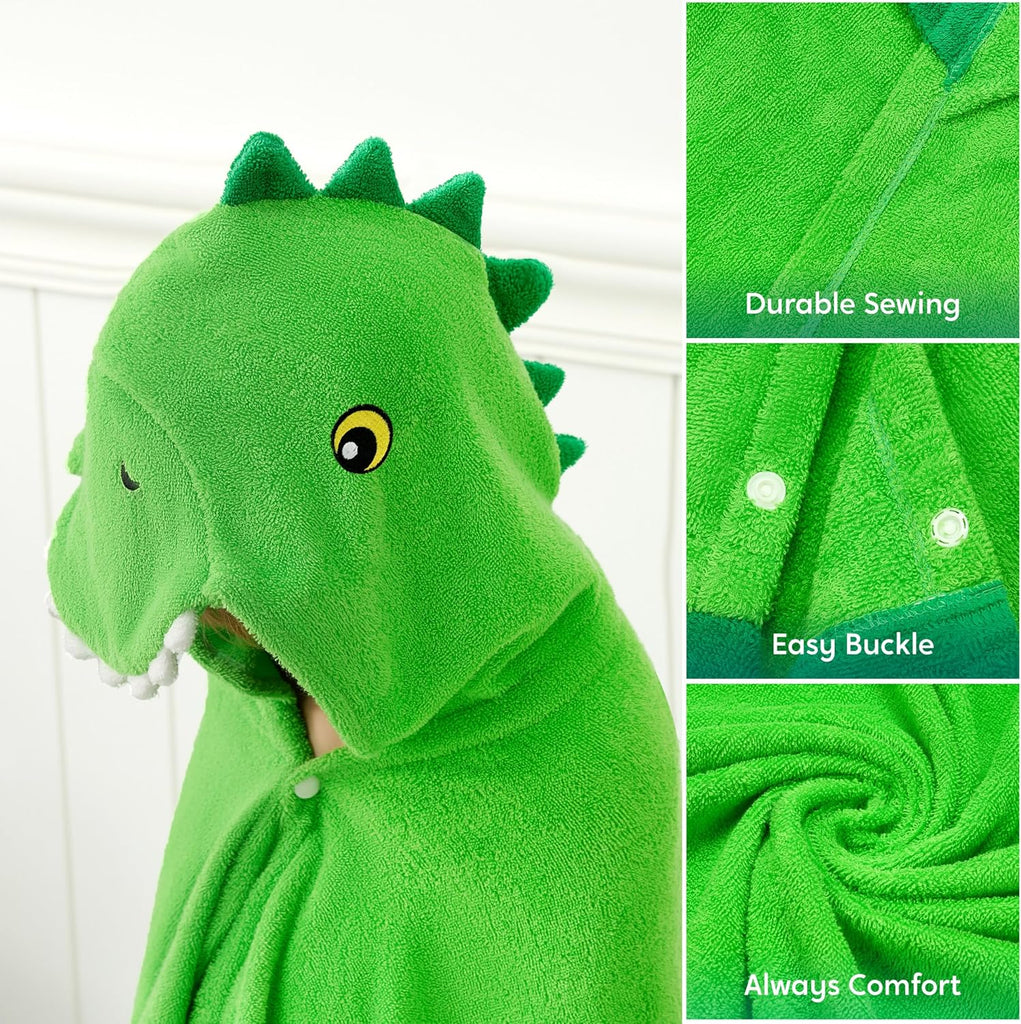 Dinosaur Hooded Towel for Kids Soft 100% Cotton Bath Beach Towel 30" x 50" for Kids 3-8 Years Toddler Pool Poncho