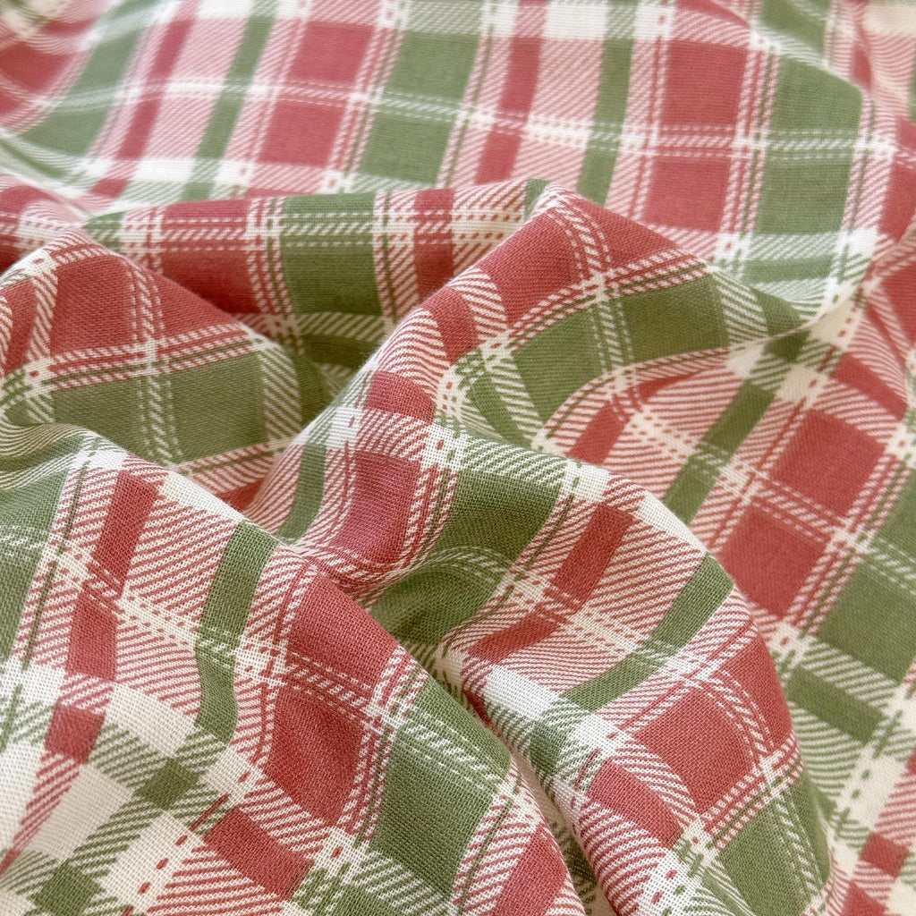 Red Green Plaid Duvet Cover -80"x90", Double Gauze Cotton