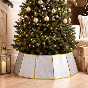 Glitter Silver Christmas Tree Collar with Gold Rim 31.5 Inch