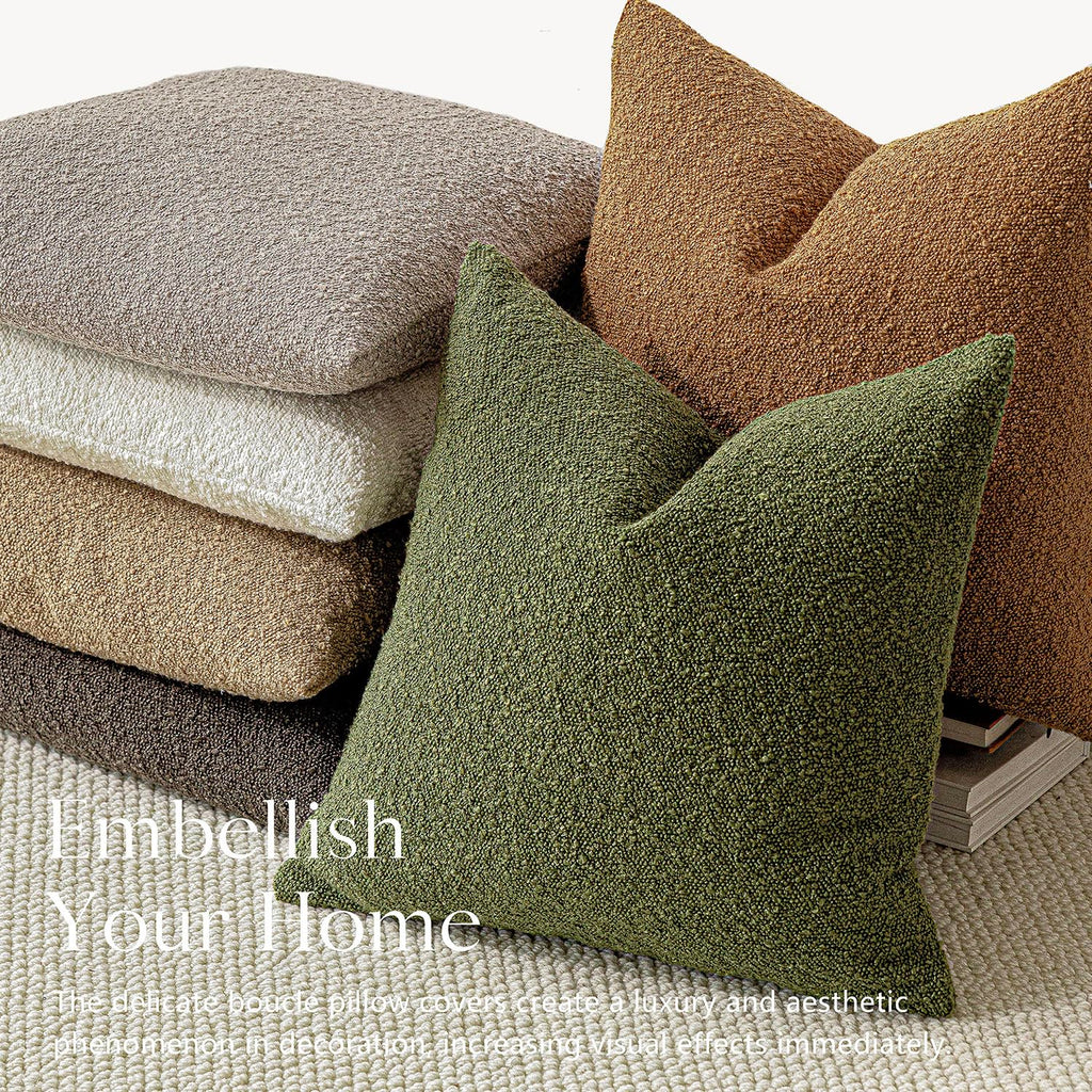 Decorative Textured Boucle Throw Pillow Covers 16x16 Inch, Green