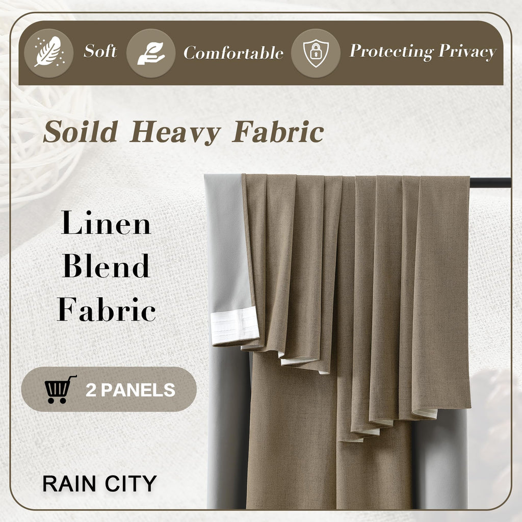 130 Inch Long Blackout Curtains 2 Panels Set, 50x130 Linen Brown