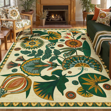 Egypt Floral Boho 9x12 Rugs for Living Room, Large Beige Washable Area Rug for Bedroom Dining Room T
