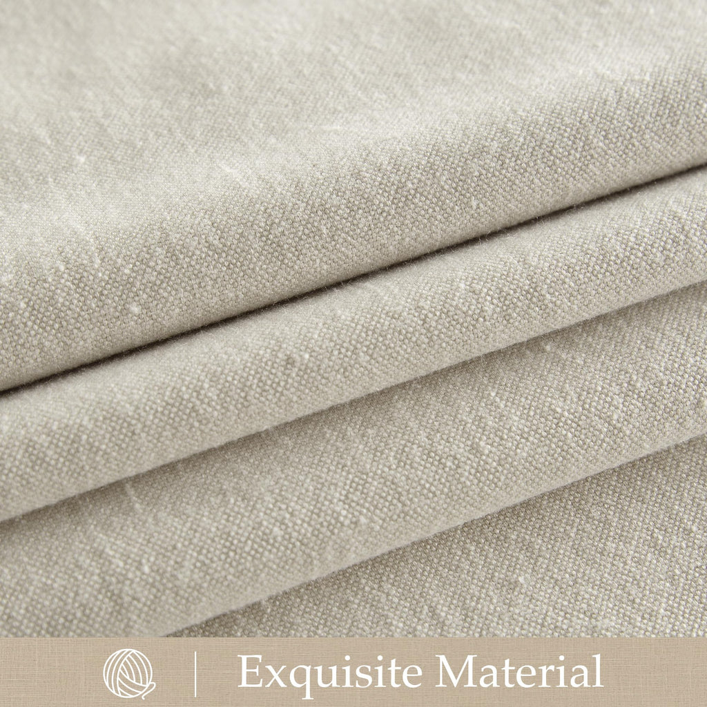 Beige Cotton Linen Curtains 84 inch Long 2 Panels Set, 55" Wide Flax Belgian Linen Blend Organic Privacy Window