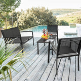 4 Pieces Outdoor Patio Furniture Textilene Modern Conversation Black Bistro Set with Loveseat Tea Table for Home