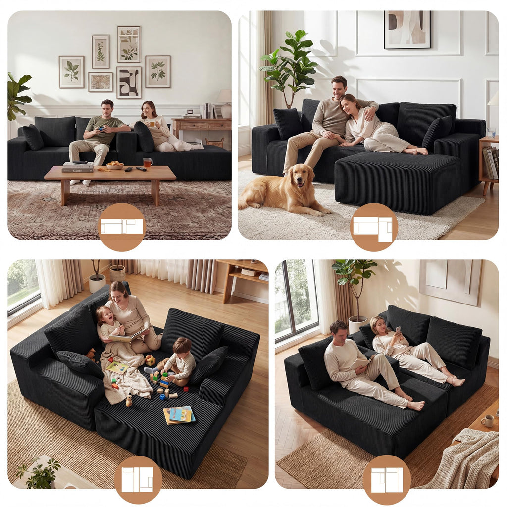 Cloud Sectional Boneless Couches, Modular L Shaped Couch with Deep Seat Oversized Right Facing Chaise, Memory Foam