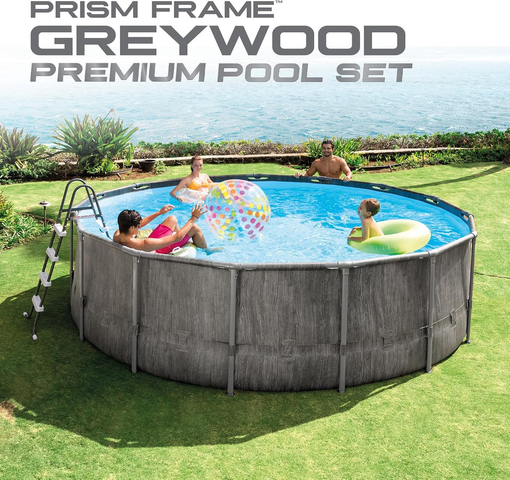 Greywood Prism Frame 15' x 48" Round Above Ground Outdoor Swimming Pool Set with 1000 GPH Filter Pump, Ladder, Ground