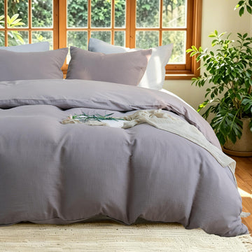 Muslin Duvet Cover Set, 100% Washed Cotton Cooling Duvet Cover for Summer, 3 Pieces Linen Like Gauze Comforter Cover