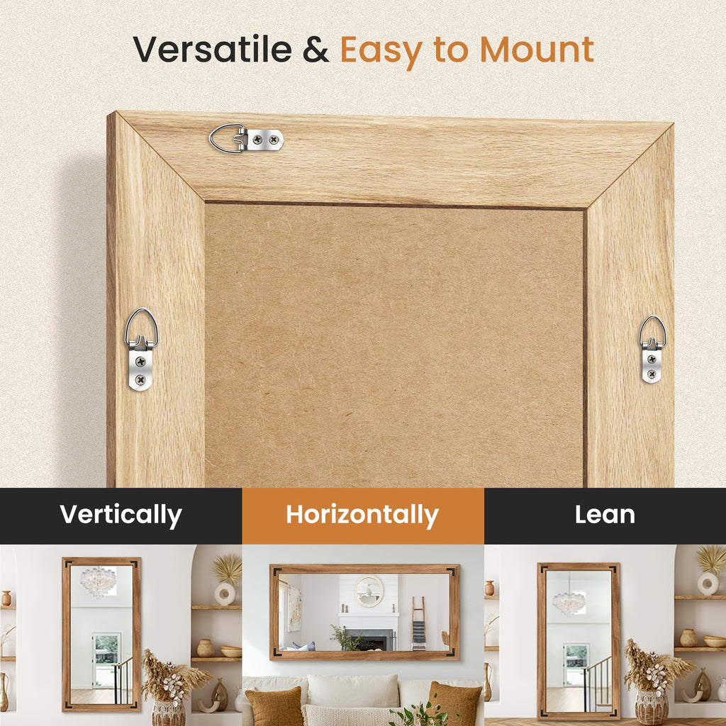 Wood Framed Full Length Mirror for Wall, 55"X28" Floor Standing Body Mirror