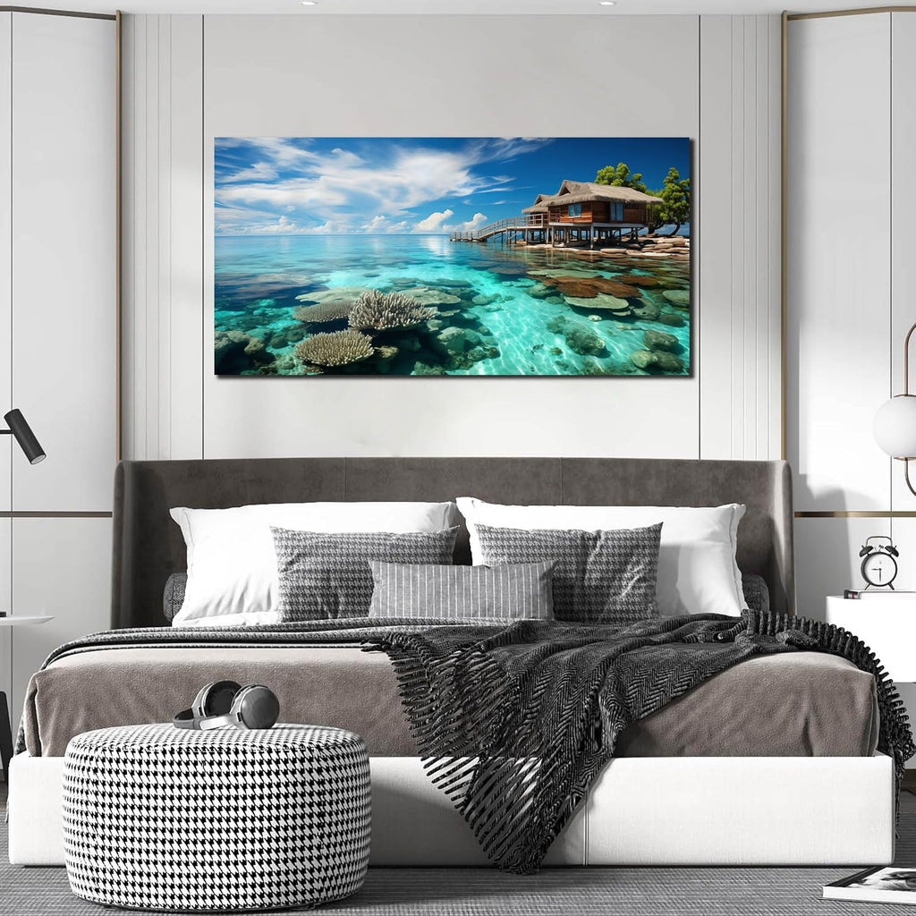 Ocean Scenic Canvas Wall Art, Blue Seascape Wall-Decor Picture , Ocean Scenery Canvas Decoration, Coastal Landscape