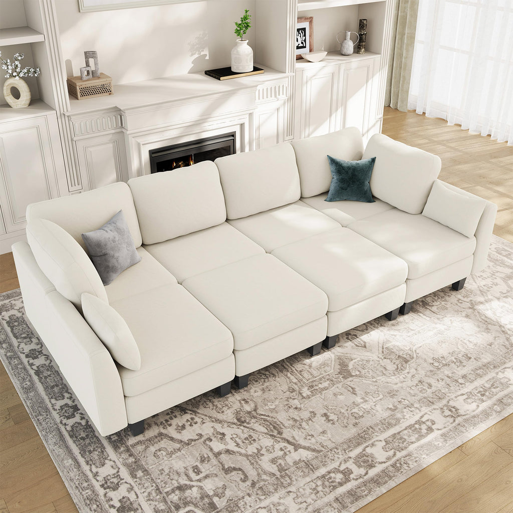 Sectional Sleeper Sofa, 8 Seaters Modular Sleeper Sofa Couch, Beige