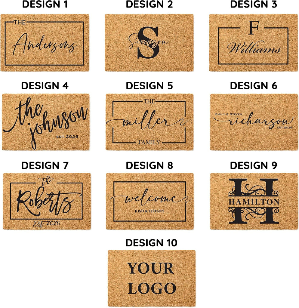 Personalized Doormat with Family Name - Custom Coir Welcome Mat, Monogram Front Door Mat, 10 Designs, 3 Sizes