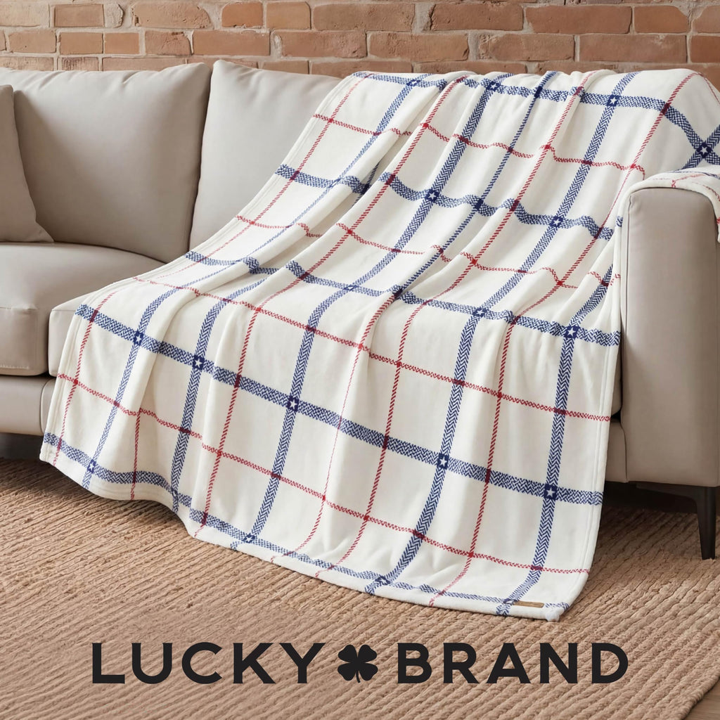 50" x 70" Plush Throw Blanket, Ditsy Star Plaid White Blanket for Sofa or Bed