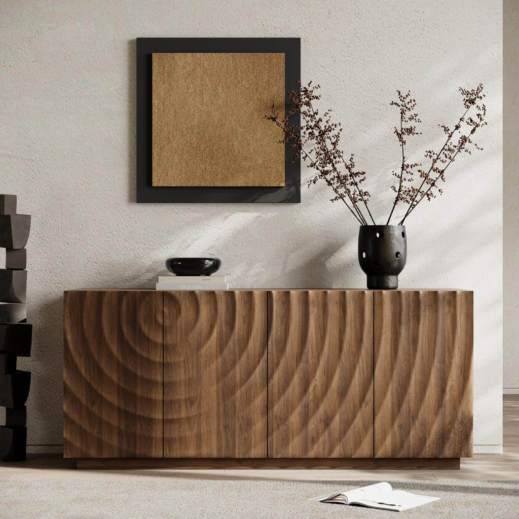 59" Modern Buffet Cabinet with 3D Water Ripple Doors, Sideboard Storage Cabinet with Wooden Base, Freestanding
