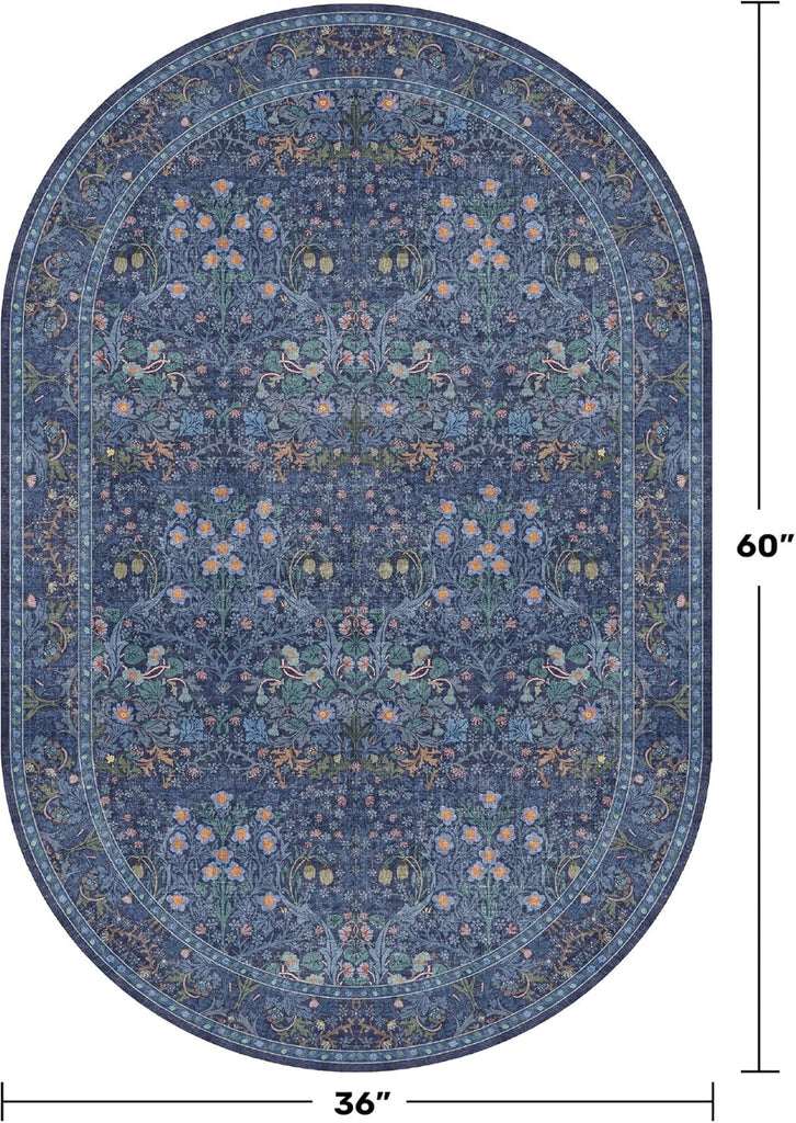 Vintage Dark Blue Oval Area Rug 3x5