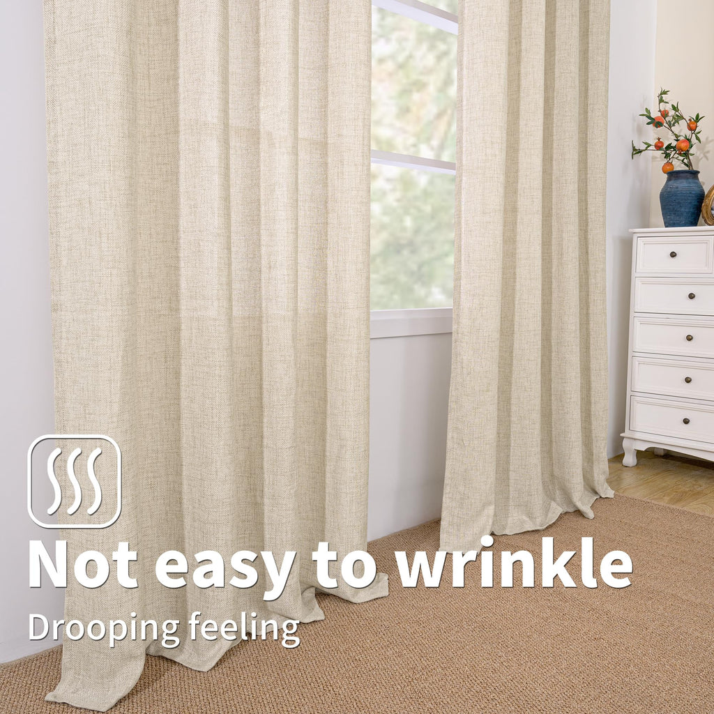 36 Inch Short Curtains for Small Window, 2 Panels, Beige