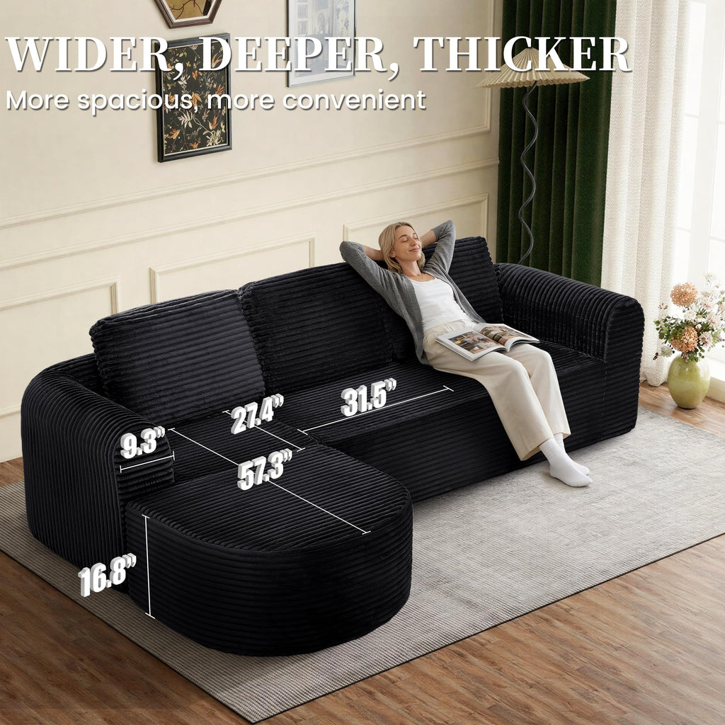 108" Boneless Couch with L-Shape Chaise, Boneless Sectional Couch, Deep Seat Cloud Modular Sectional Sofa, Comfy