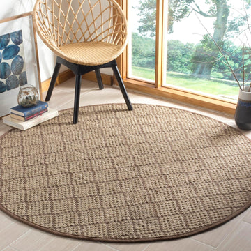 Natural Fiber Collection Area Rug - 6' Round, Natural & Brown, Diamond Trellis Sisal Design, Easy Care, Ideal for