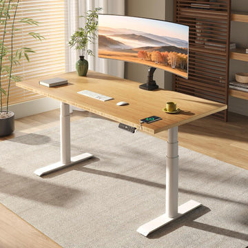 E6 Pro Large 72" x 30" Organic Modern Bamboo Standing Desk, Electric Dual Motor 3-Stage Height Adjustable Desk with