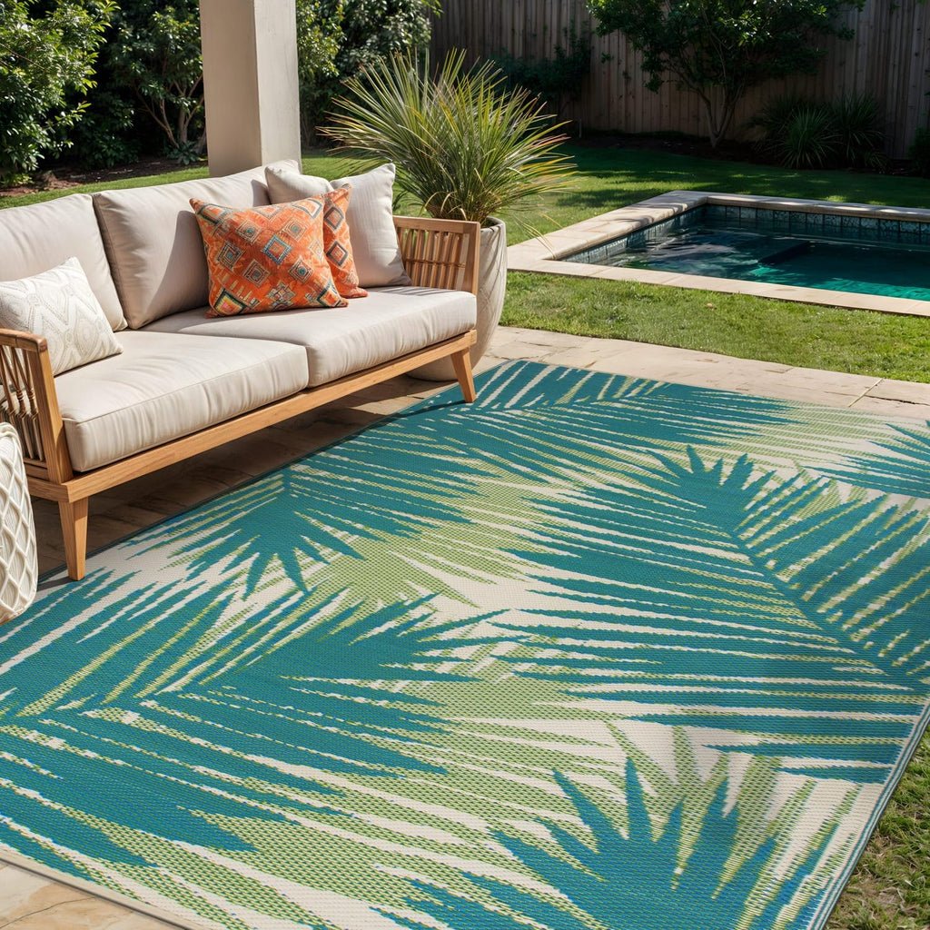 Floral Tropical Patio Deck Backyard Outdoor Area Rug Green