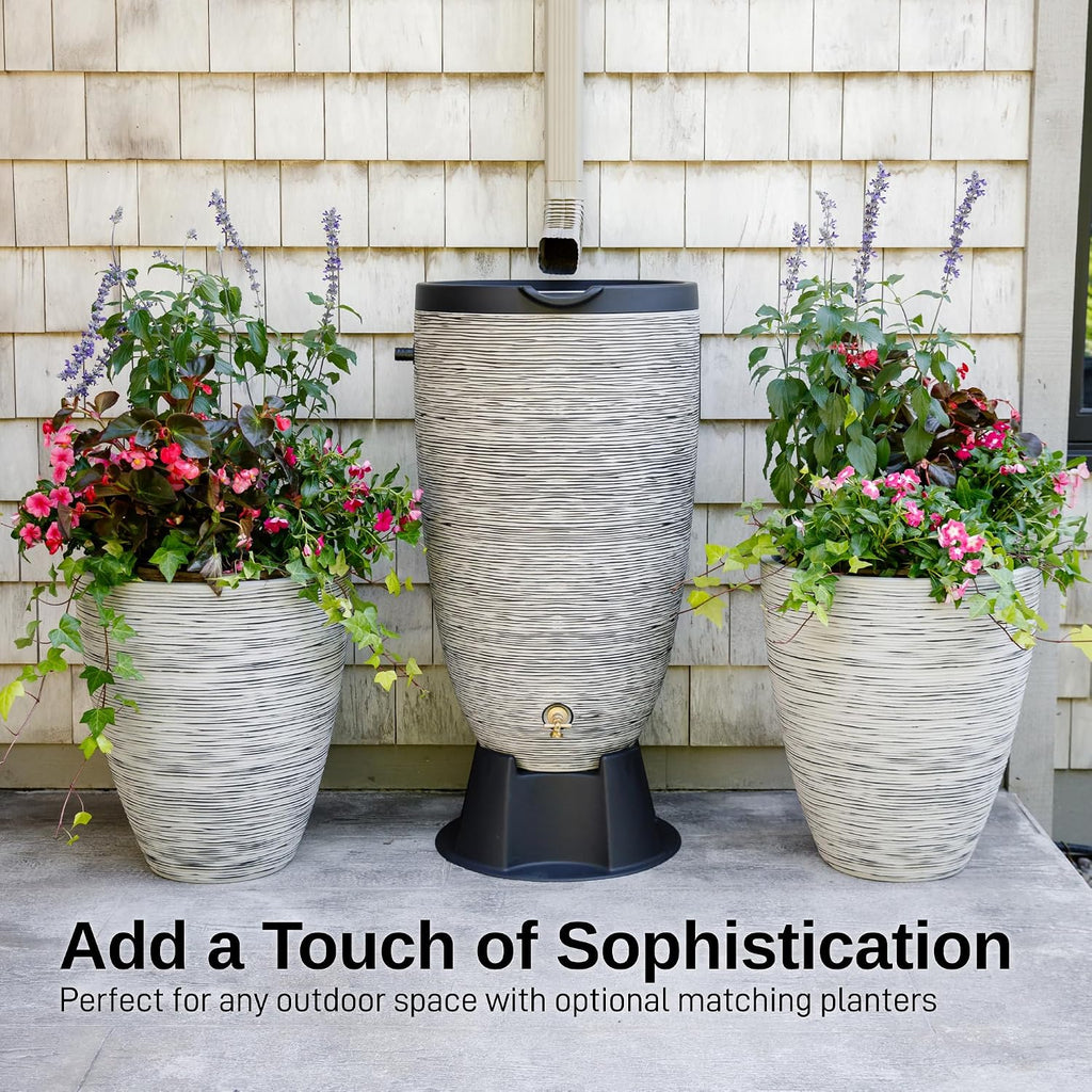 50-Gallon Newport Rain Barrel with Stand and Removable Lid, Slate Color
