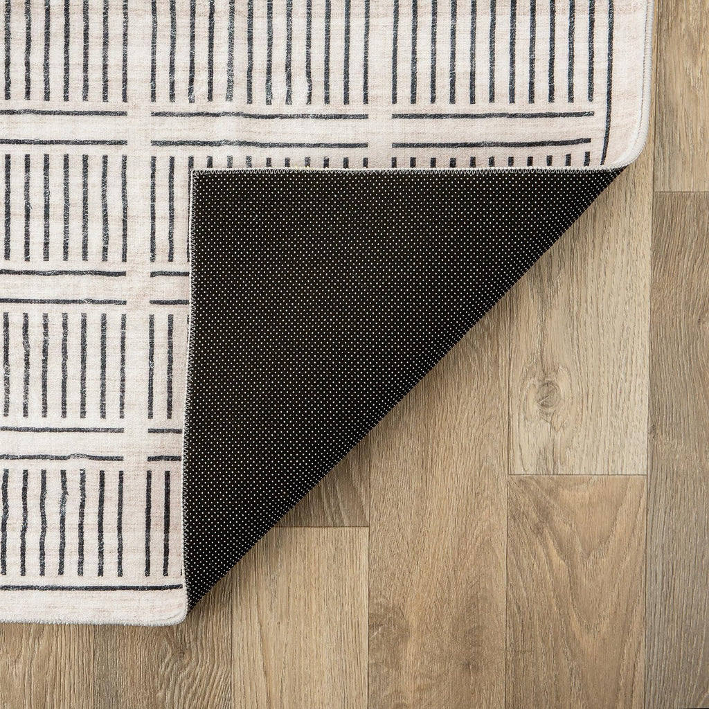 Bohemian Stripe Non-Slip Washable Lines Runner Rug Ivory