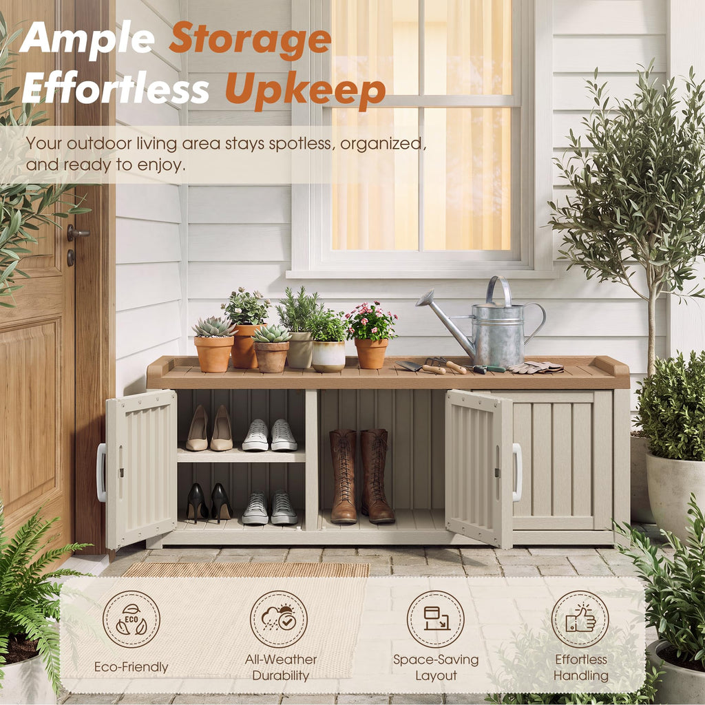 Shoe Storage Cabinet, 3 Doors & Waterproof UV-Resistant, White