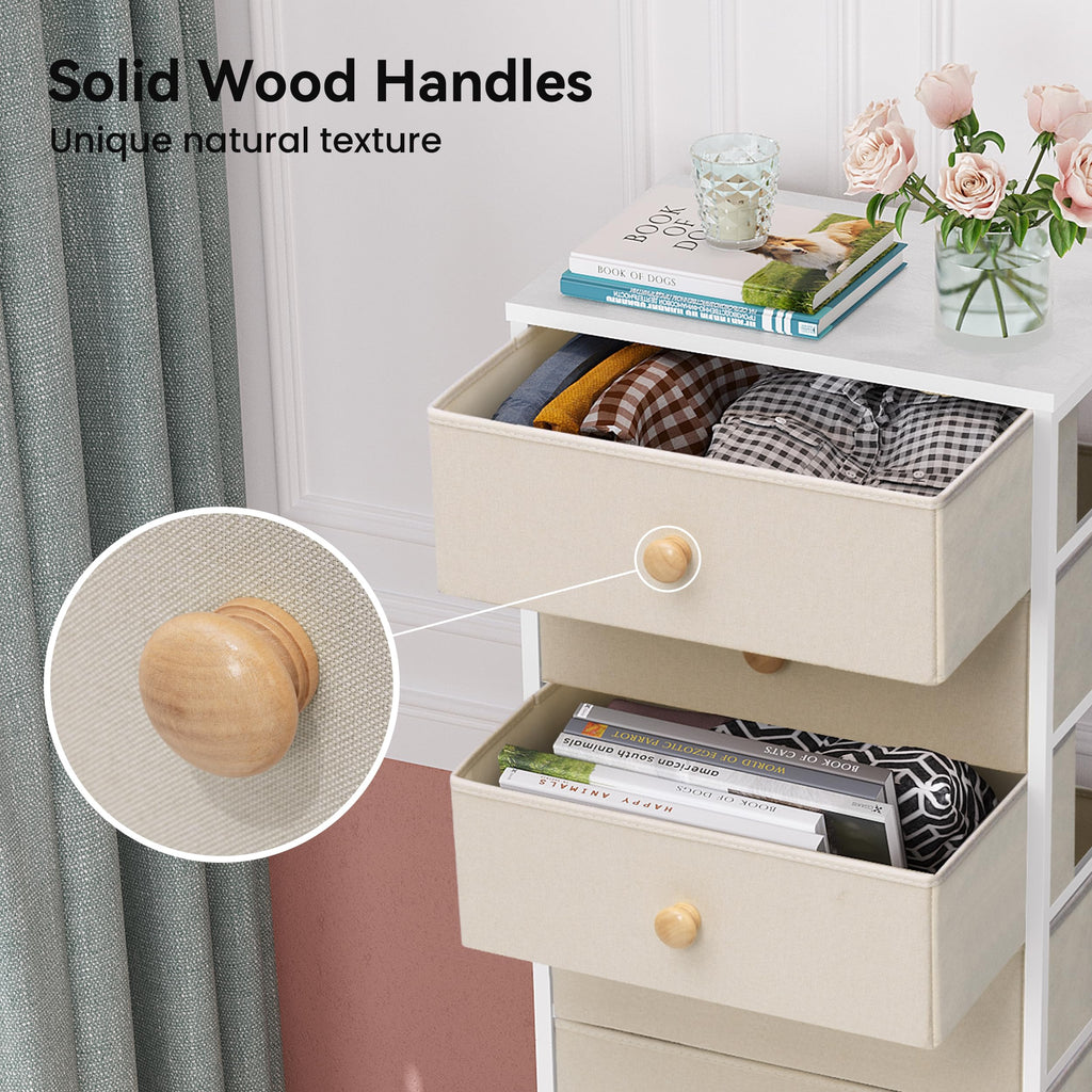 Fabric, 8 Drawer Tall Vertical Skinny Tower (Beige)