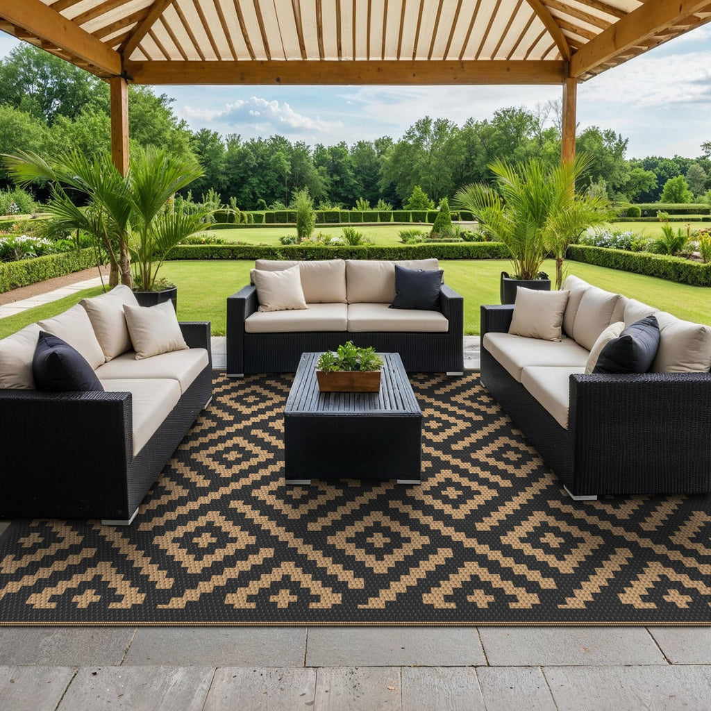 Outdoor Rug, Waterproof Plastic Rugs, 8'x10' Black Brown