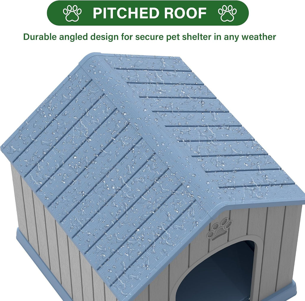 Large Dog House for Outdoor & Indoor, Waterproof Puppy Shelter with Air Vents & Elevated Floor, Easy Assemble Sturdy
