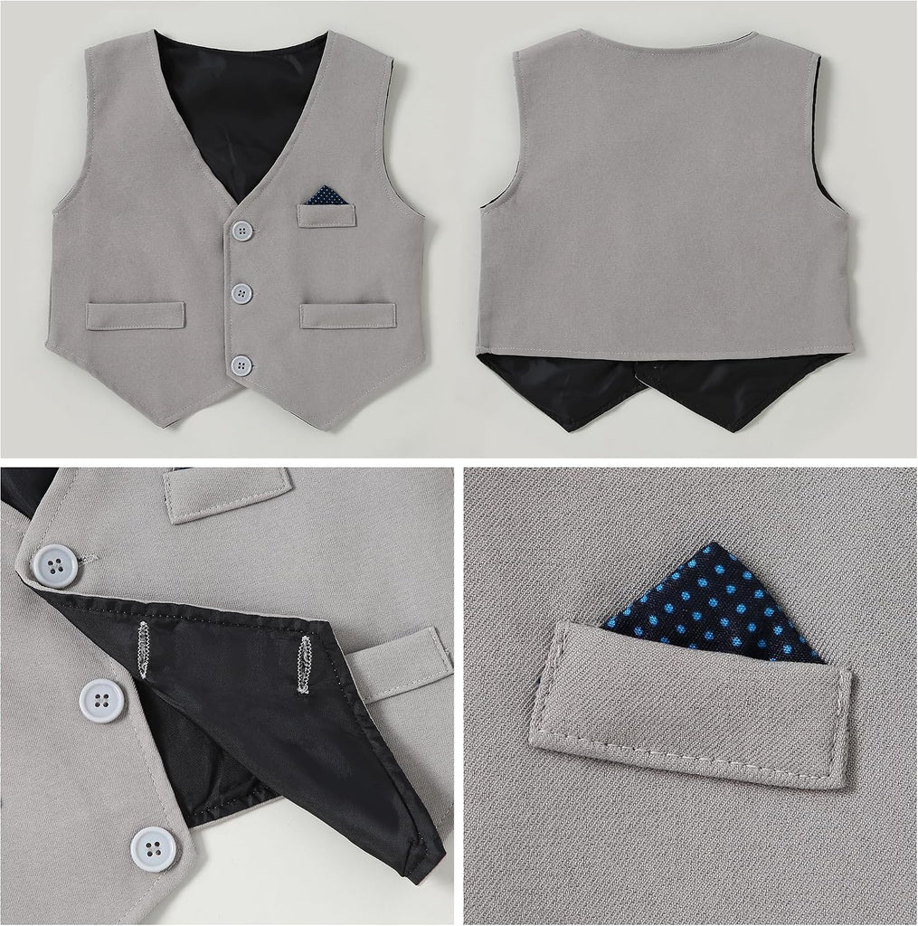 Toddler Baby Boy Clothes Suit 5Pcs Gentleman Wedding Outfit Dress Shirt+Vest+Bow Tie+Suspender Pant Formal Set