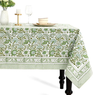 Tablecloth 100% Cotton 60x60 Inch Indian Block Print Square Table Cover, Table Cloth for Wedding