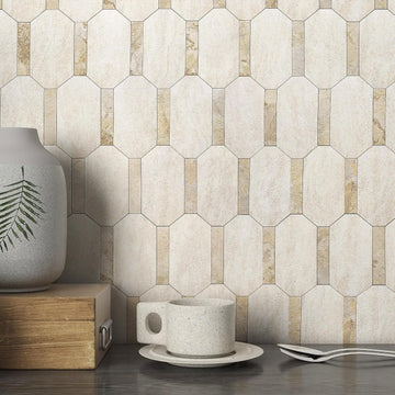 Octagon Peel and Stick Mosaic Tile Backsplash Beige 10pcs