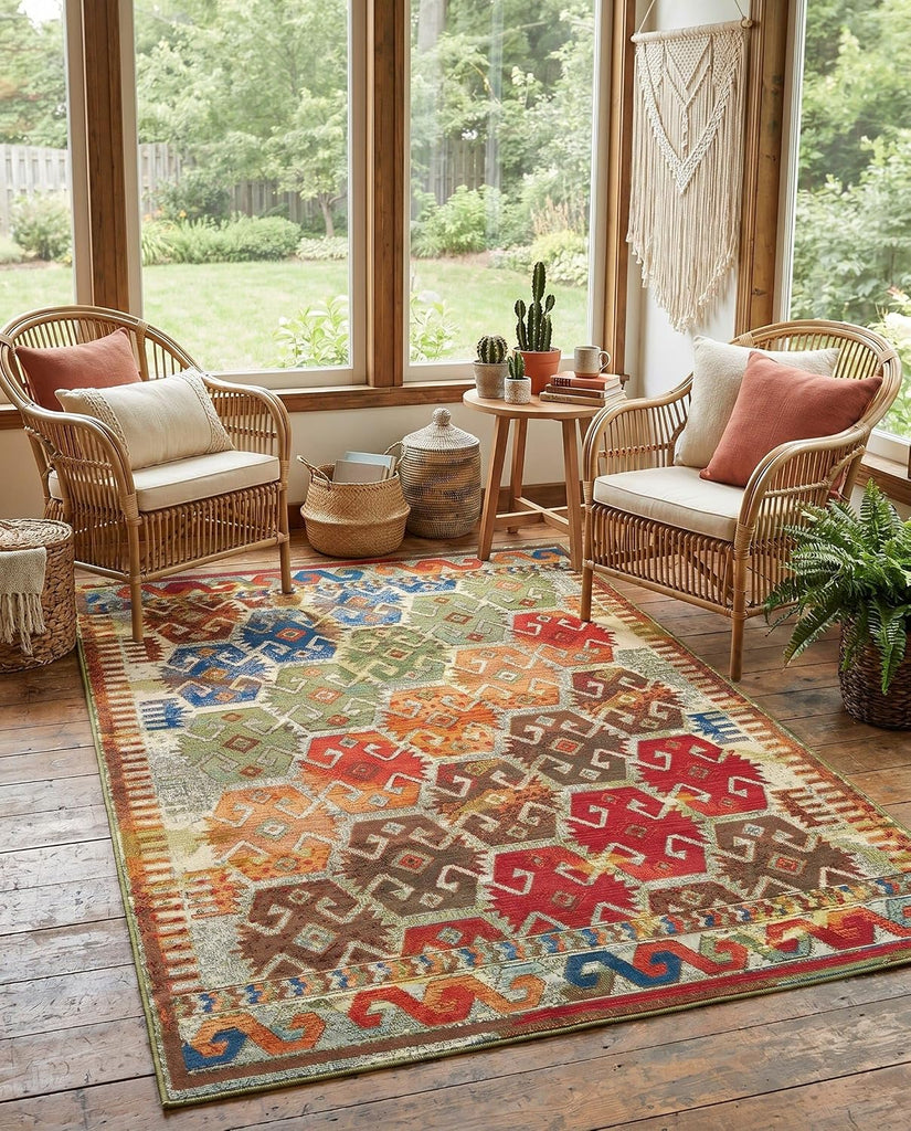 Outdoor Southwestern Collection Rug - Multi Flatweave-Pile Rug Perfect s, Kitchens, Breakfast Nooks, Accent Pieces