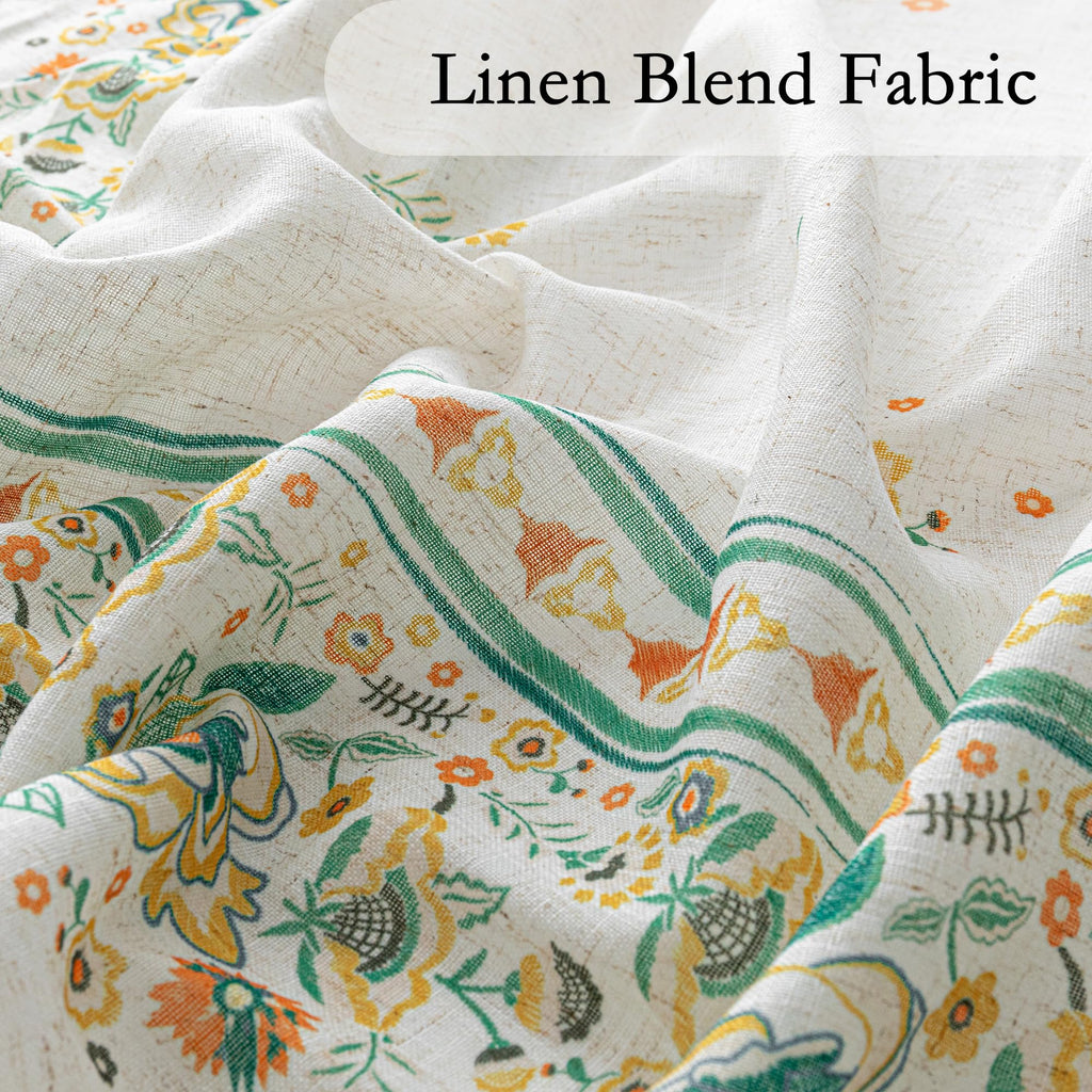 Boho Floral Curtains 72 inch Semi Sheer Linen Look Bohemian Style Farmhouse Printed Curtains Light Filtering Privacy