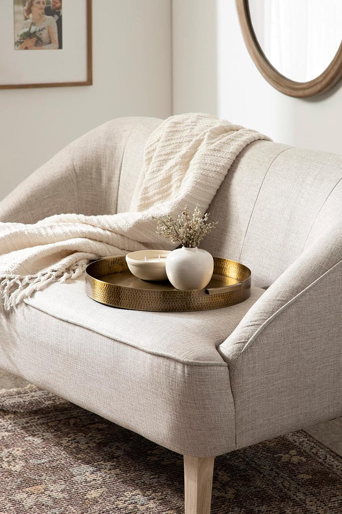 Samana Modern Glam Round Metal Tray; 17 Inch Diameter; Antique Brass; Circular Polished Decorative Tray with Hammered