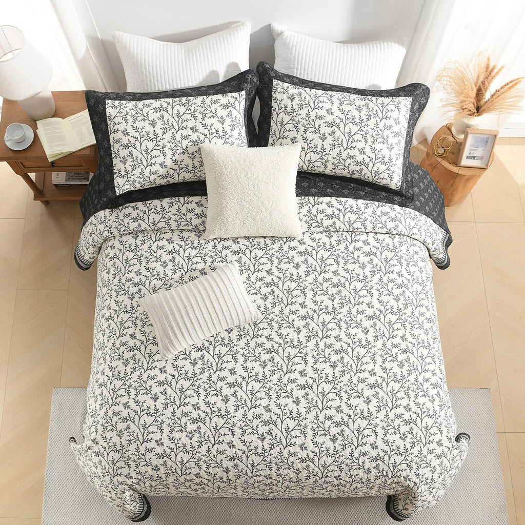 100% Cotton Quilt Set - Farmhouse Botanical Quilts Bedding Set, Chic Reversible Bedspreads Coverlet
