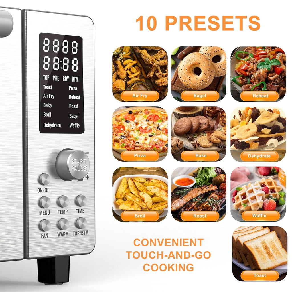 Bravo Air Fryer Toaster Smart Oven, 10-in-1 Countertop Convection, 1800 Watts, 21-Qt Capacity, 50°-450°F Temp Controls