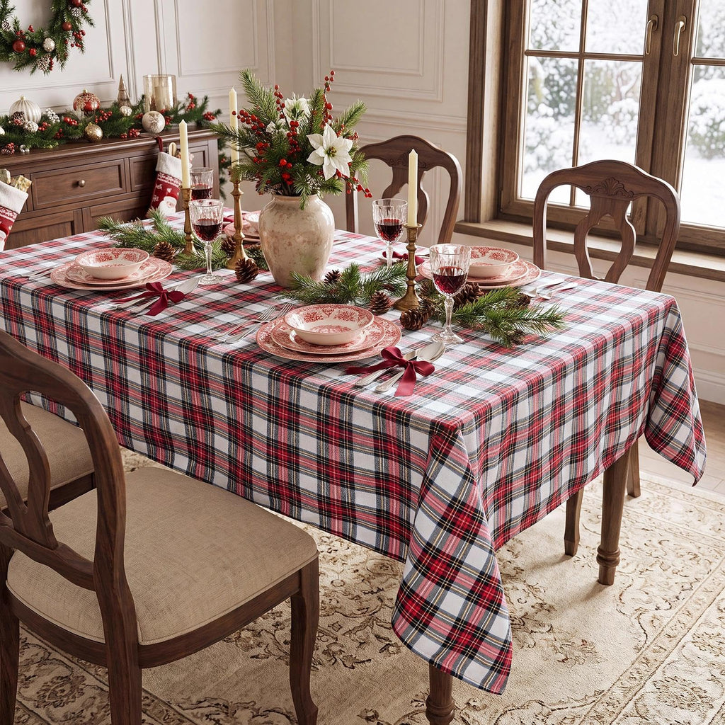 Christmas Checkered Tablecloth Rectangle, Red White, 60 x 102