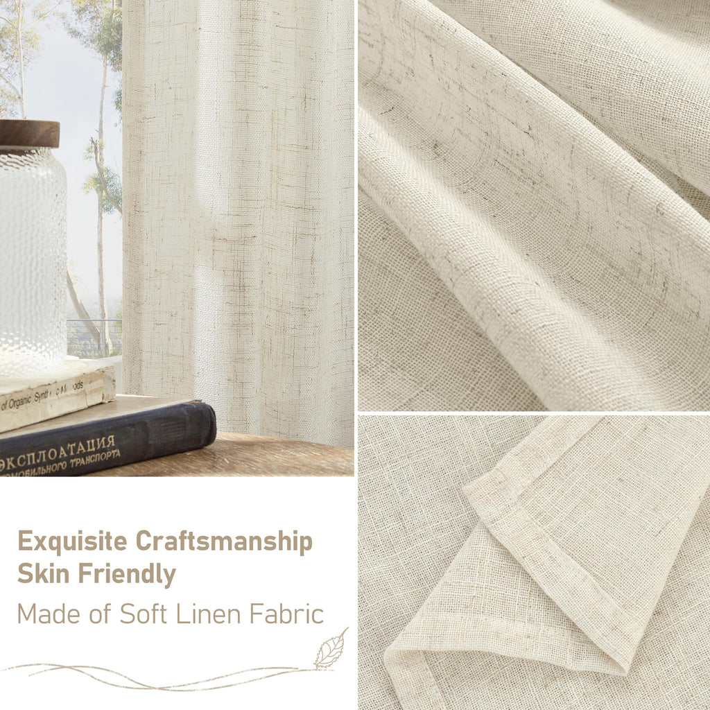 Linen Semi Sheer Curtains 96 inch Length 2 Panels Set Cream Ivory