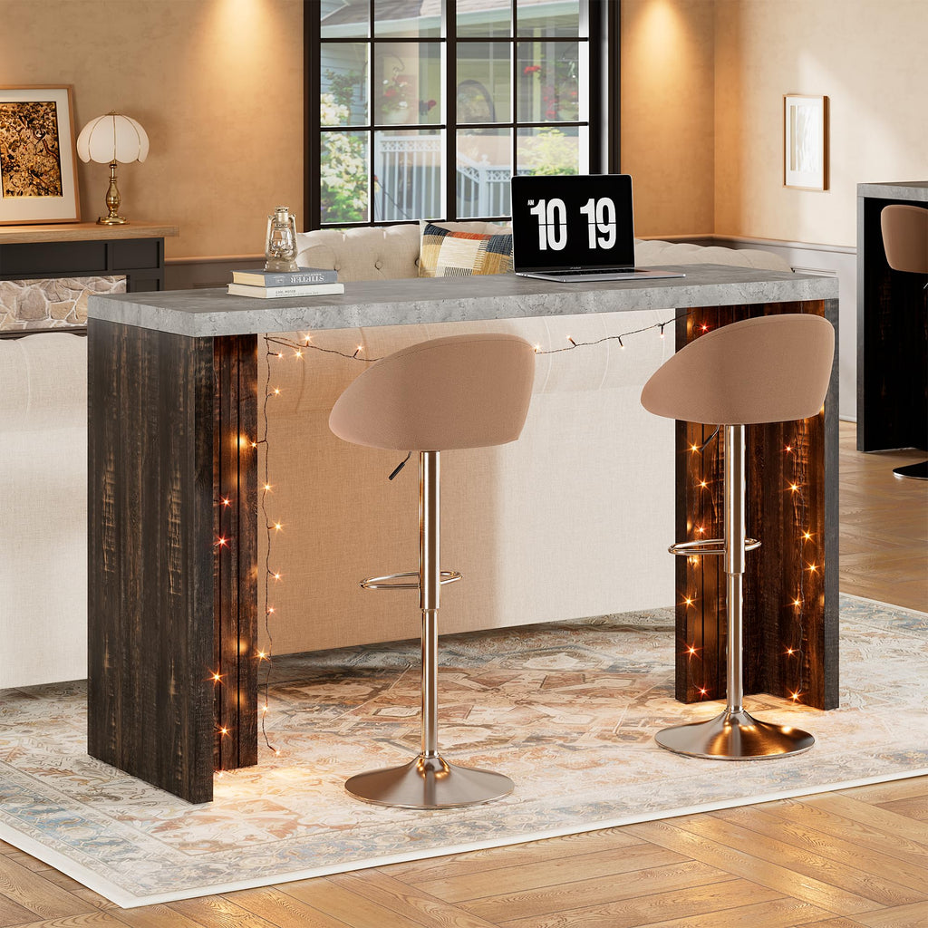 Bar Table for 4-6 People - 55" Long Counter Height Pub with Extra Thickened Tabletop, Modern Rectangular Home Bar