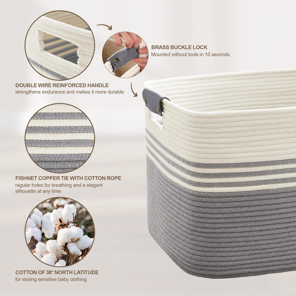 86L Large Woven Laundry Basket Hamper with Leather Handles,Grey