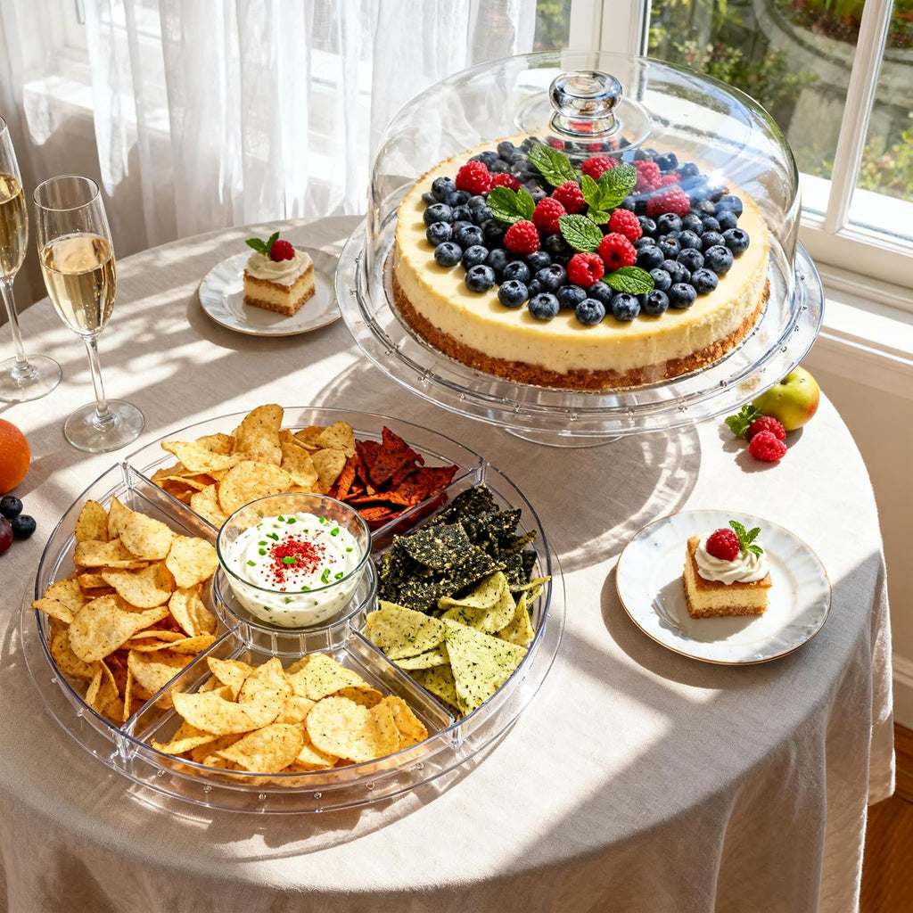 12inch Cake Stand with Acrylic Lid, 6-in-1 Multifuntional Serving Platter with Dome Cover, Cake Display Stand